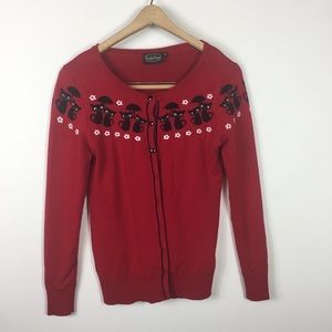 Red Black Cat Kitten Flower Cardigan
